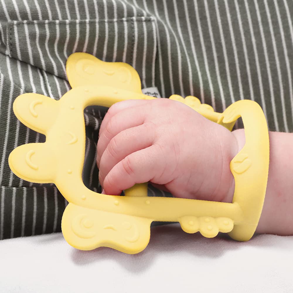 PETINUBE Anti-Dropping Silicone Baby Wrist Teether, Soothing Pacifier for Infants 3+ Months, Crab-Elfin Yellow, Pack of 1, Made in Korea