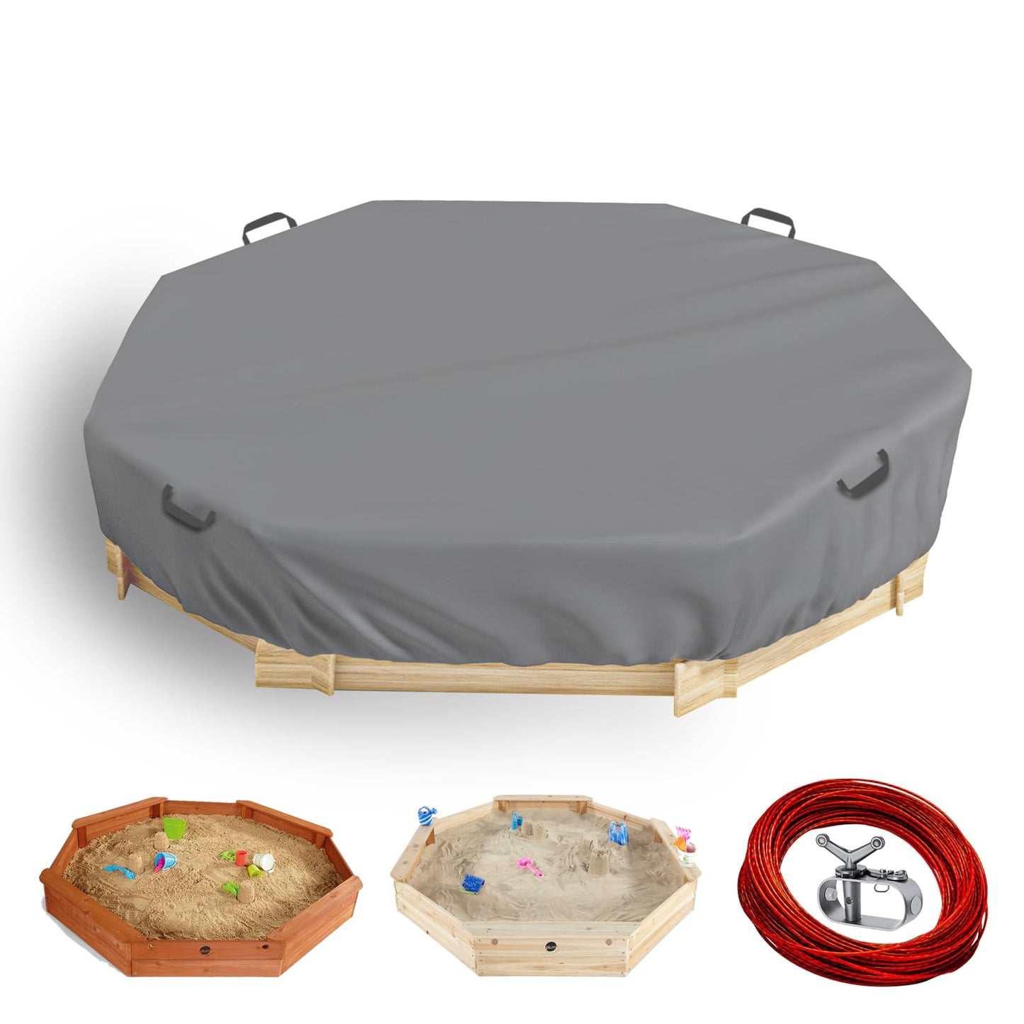Waterproof Octagon Sandboxes Cover, Upgraded With Wire Rope & Winch Fixed Increase Stability, For 84'' X 78'' X 9'' Kids Outdoor