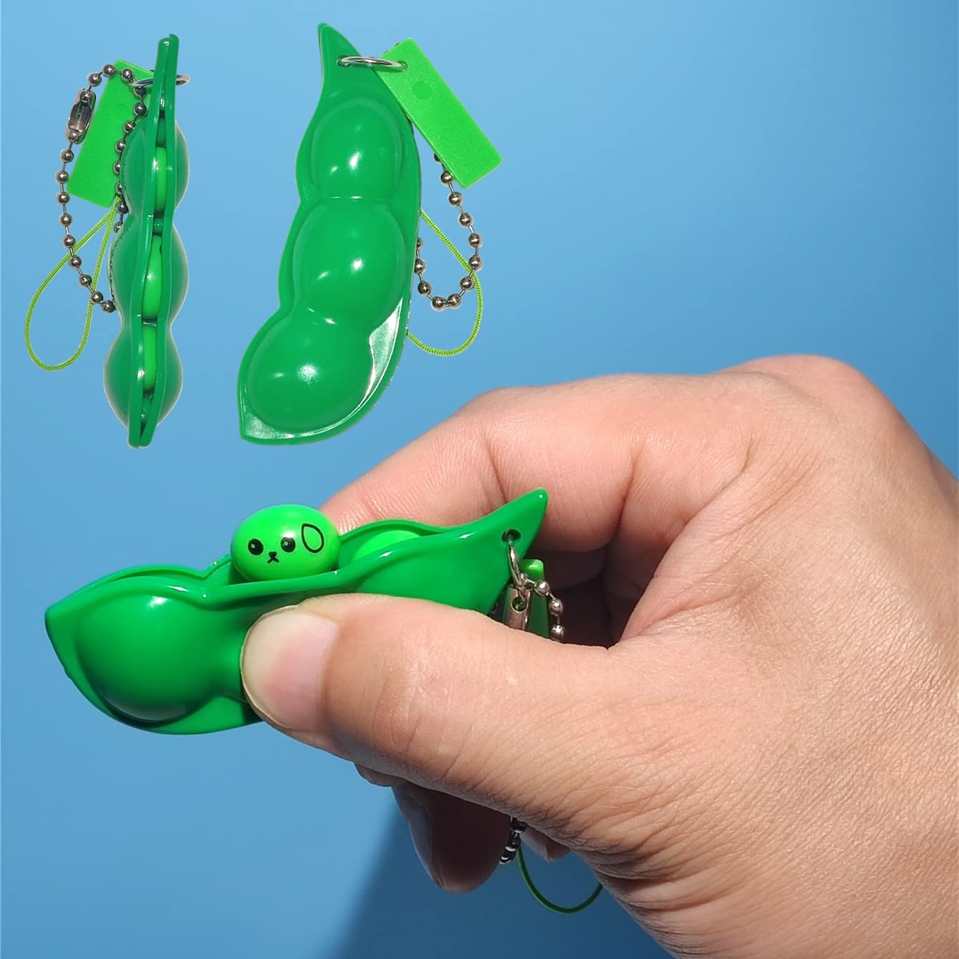 Ganjiang 12Pcs Squeeze Bean Keychain Fidget Toys For Skin Picking, Pea Pod Sensory Fidget Toys,Stress Relief,Party Favor Toys