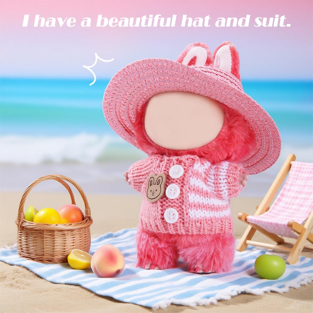 Clothes for Labubu  17cm Outfits for Labubu Dolls  Have a Seat Labubu Clothes Exquisite Accessories for Doll  enhanced Quality Doll Hats and Jackets (Pink)