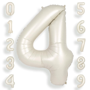 Suwen Cream White 40 Inch Number Balloon 4, Safe Material, Jumbo Birthday Party Decorations For Boy Or Girl Anniversary Supplies