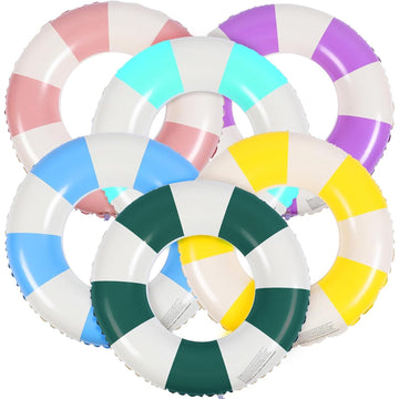 Libima 6 Pcs Classic Striped Inflatable Pool Floats Colorful Swimming Ring Pool Float Tubes Beach Swimming Toys for mature-themed Teen Kids(29.5 in)