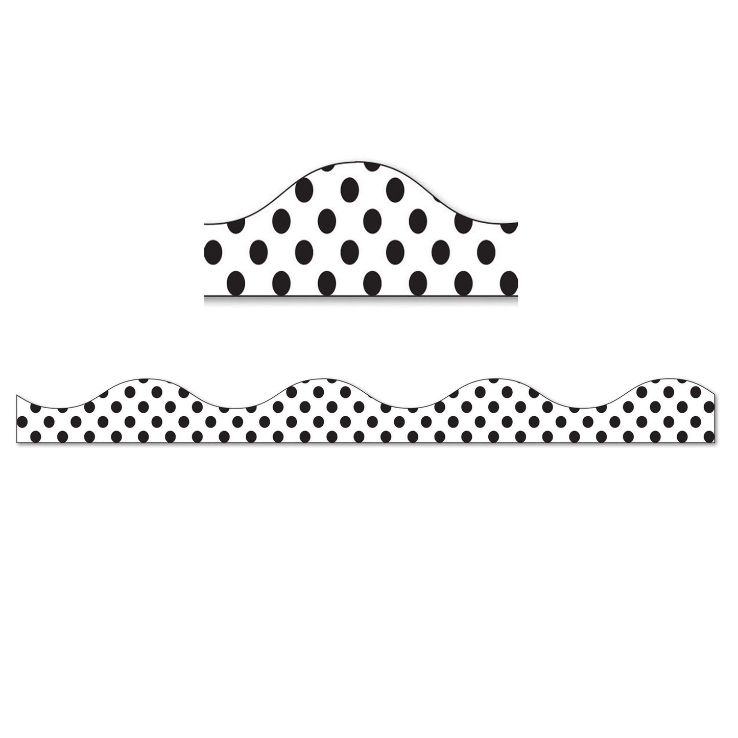 Ashley Productions Magnetic Scallop Border, Large Black Polka Dots On White, 12 Feet Per Pack, 6 Packs