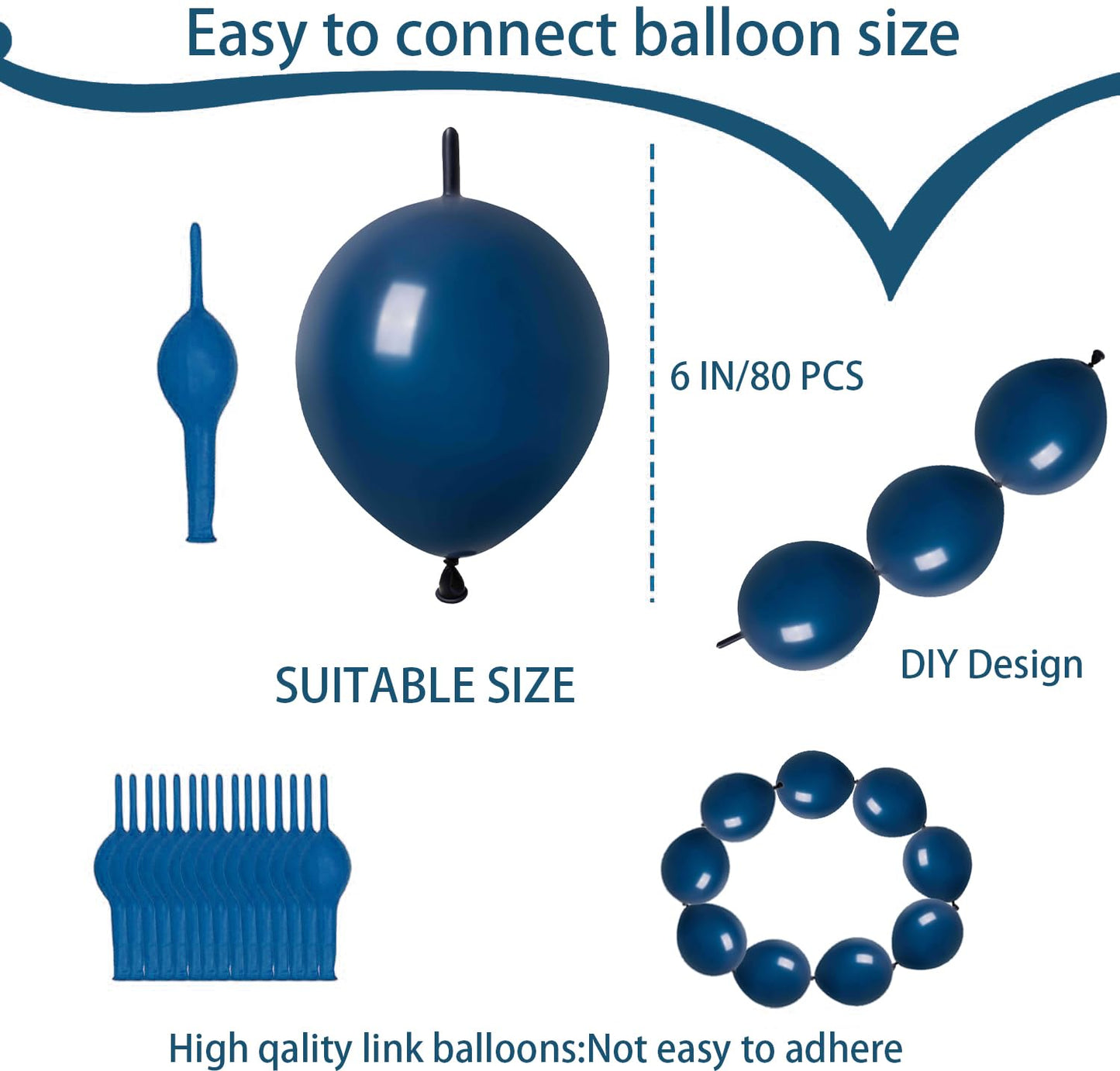 Adido Eva Link Balloons Navy Blue 6 Inch Latex Quick Linkale Balloon 80 Pcs For Birthday, Halloween, Christmas, Party Festival D