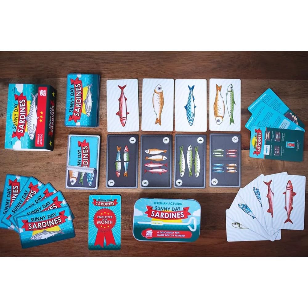 25th Century Games Sunny Day Sardines Card Game - Bite-Sized Travel Game for 2-4 Players, Small, Blue and White Mint Tin
