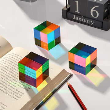 Ecbanli Mixing Color Cube, 1.6 Inch Acrylic Glass Cube Prism, Multi-Color Physics Toy And Desktop Decor, 2 Pack