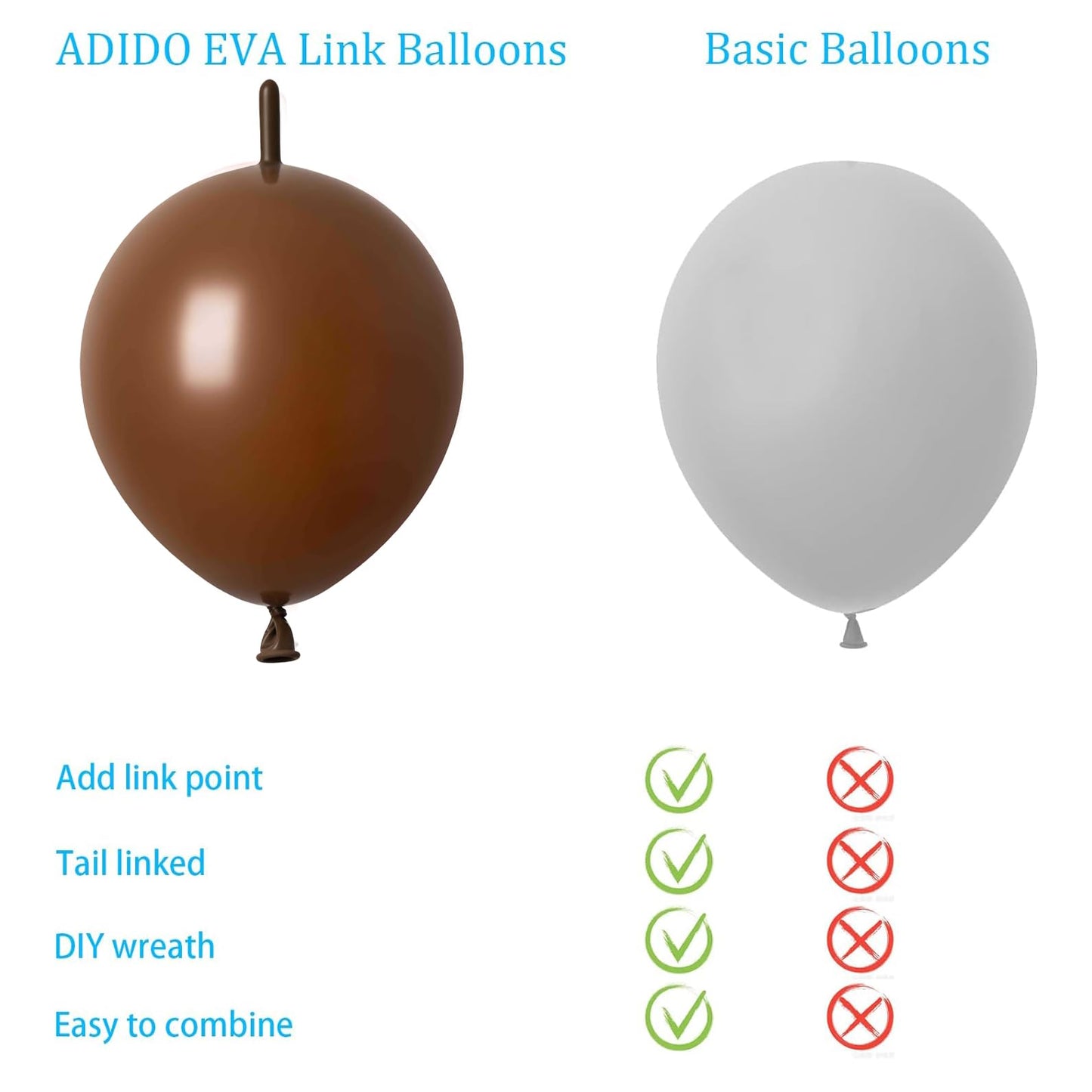 Adido Eva Link Balloons Brown 10 Inch Latex Quick Linkale Balloon 80 Pcs For Birthday, Halloween, Christmas, Party Festival Deco