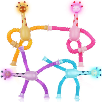 Ainiv LED Telescopic Suction Cup Giraffe Toy  4 Pieces Novel Kids Suction Cup Toys  Funny Fidget Toys  Pop Tubes Sensory Toys for Kids  Decompress Educational Sensory Toys for Kids & mature-themed
