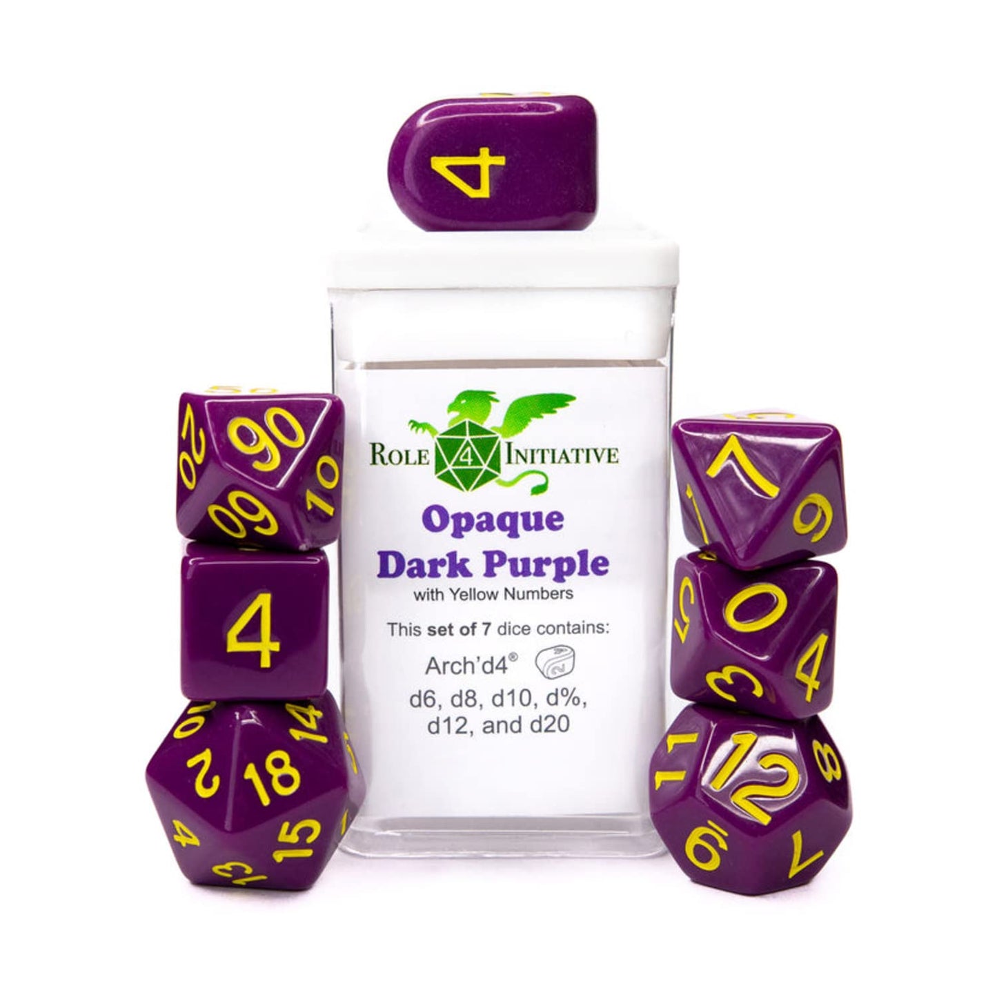 Role 4 Initiative R4I Dice w/ Arch'd4: Opaque - Dark Purple w/ Yellow (7)