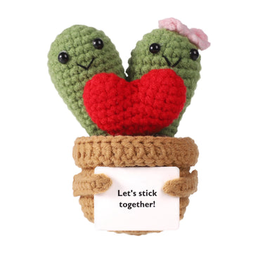 Lasuroa Positive Cactus Crochet, 3.9 Inch Funny Positive Knitted Plants Cactus Doll Toy Emotional Potato Holding Support Card Small Cactus Decorations For Birthday Party Mexican Carnival Gifts