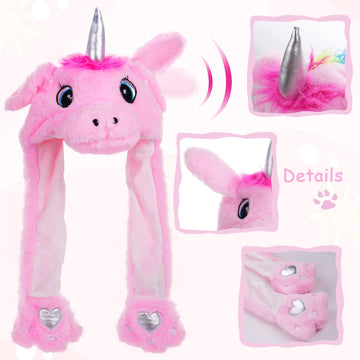 Arcimatto Animal Hat Plush Unicorn Ears Moving Jumping Dress Up Cosplay Party Christmas Holiday Cute Cap For Kids Adults (Pink U