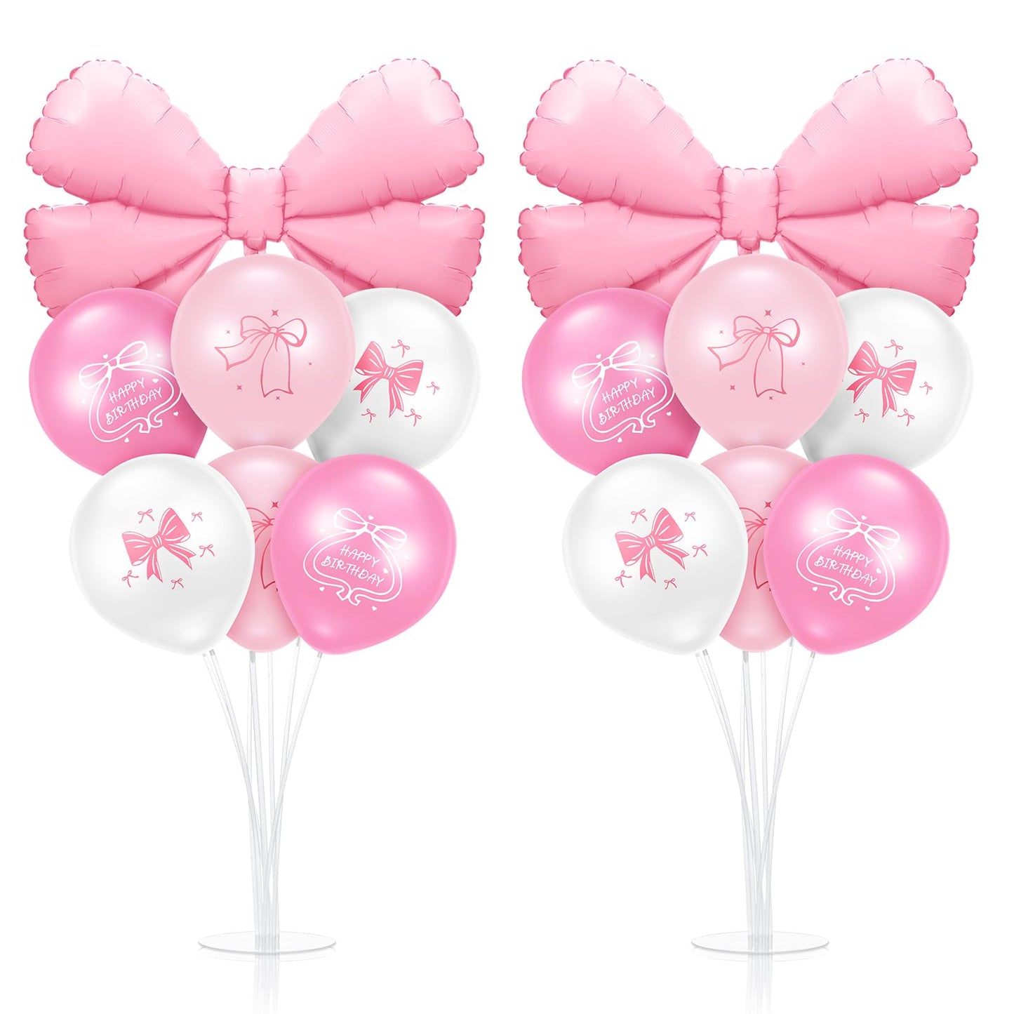 Kasyat 2 Sets Pink Bow Birthday Party Decorations Bow Balloon Centerpieces for Tables Coquette Birthday Pink and White Balloon S