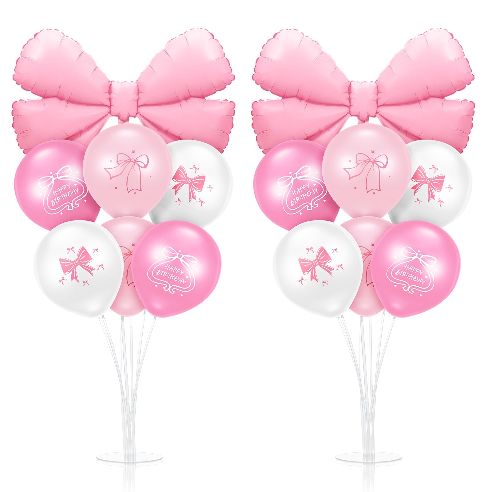 Kasyat 2 Sets Pink Bow Birthday Party Decorations Bow Balloon Centerpieces for Tables Coquette Birthday Pink and White Balloon S