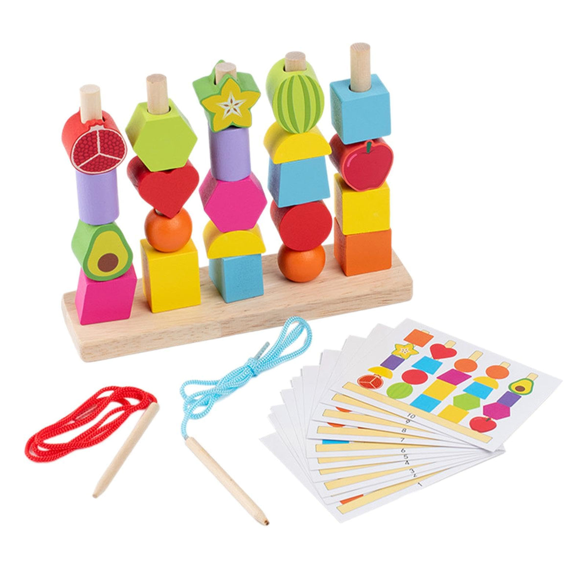 Styleheaven Montessori Wooden Beads Sequencing Toy Set Lacing Beads For 1 2 3 4 5 6 Kids