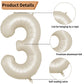 Biapian 40 Inch Cream White Number 3 Balloons, Beige White Large Number 3 Balloons With 18'' Cream Foil Heart Balloons Helium Fo