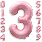 40 Inch Pink Number 3 Balloons, Large Balloon Number Foil Number Balloons, Light Pink Foil Birthday Balloon for Girls 3rd Birthd