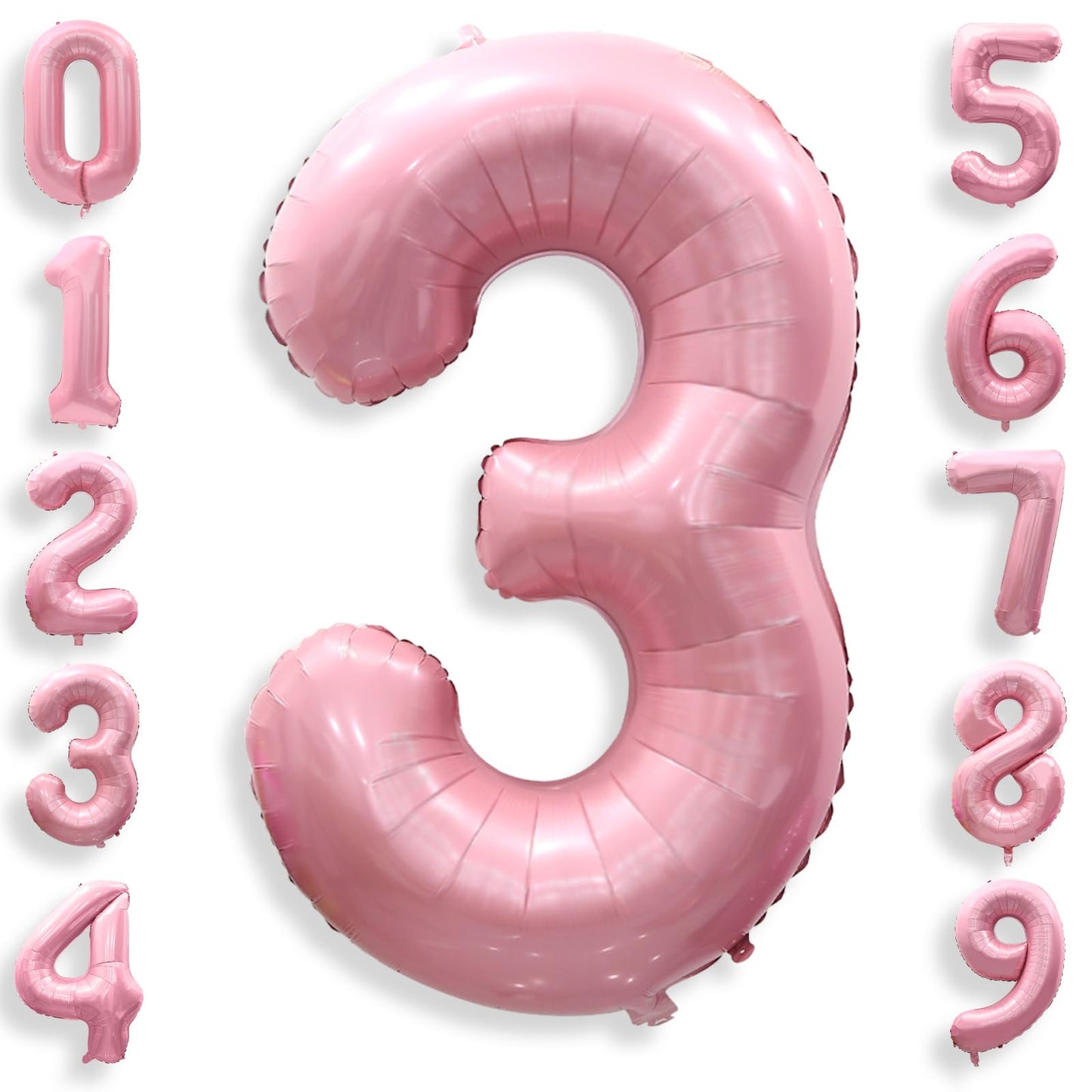 40 Inch Pink Number 3 Balloons, Large Balloon Number Foil Number Balloons, Light Pink Foil Birthday Balloon for Girls 3rd Birthd