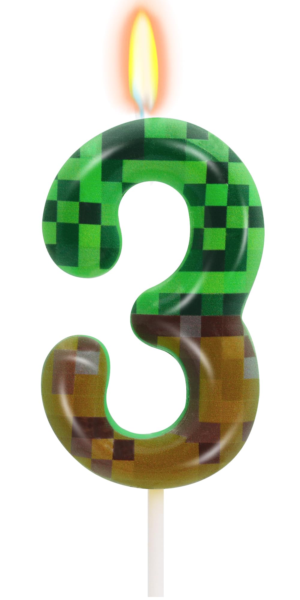 3rd Pixel Miner Birthday Candles, Pixels Cake Topper for Boys Girls, TNT Themed Birthday Decorations Party Supplies (Number 3)