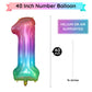 Paticool 40 Inch Rainbow Number Balloon 1, Large Number Foil Balloons Mylar For Girl Boy Birthday Party Celebration Decorations