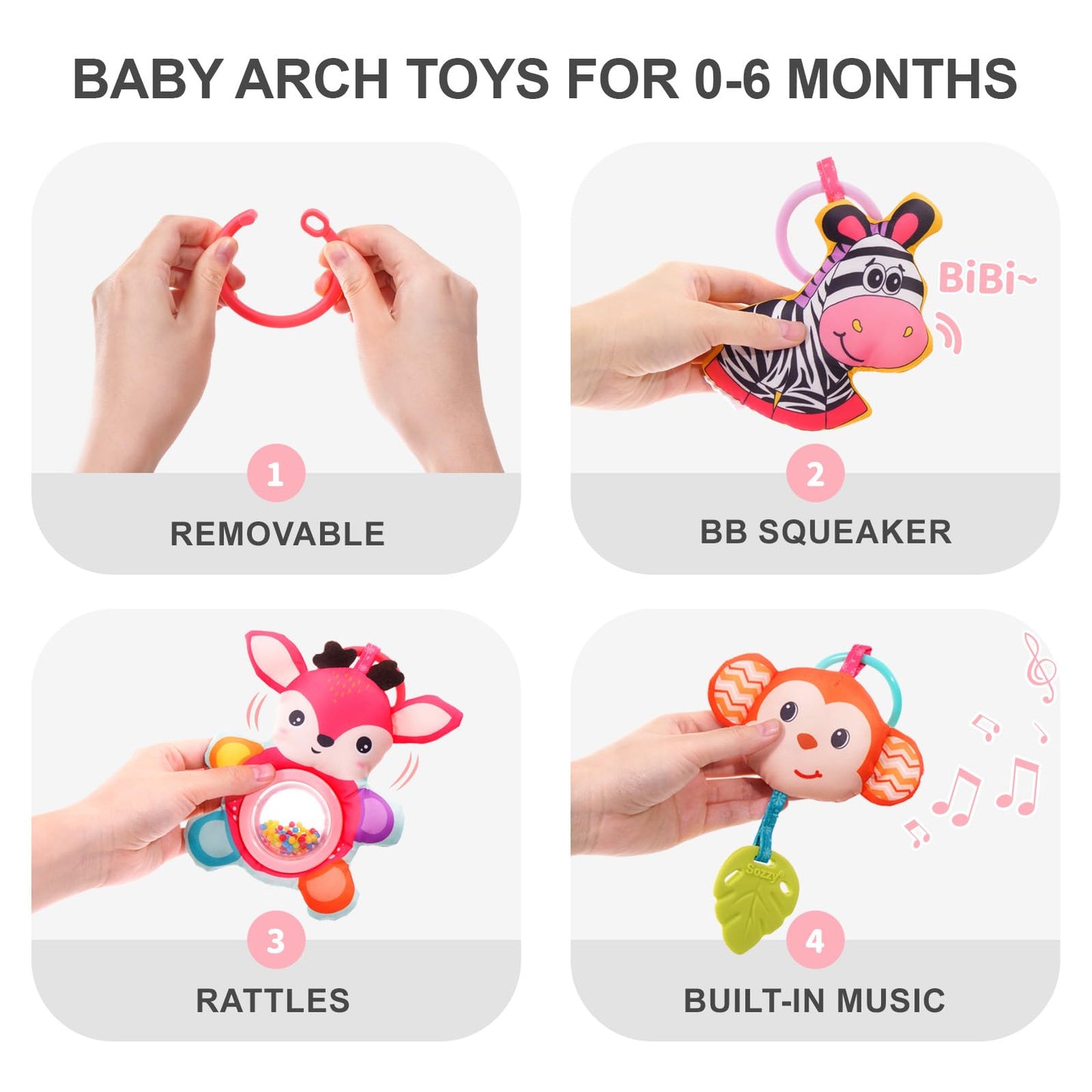 Koty Baby Stroller Arch Toy - Car Seat Toys for Babies 0-6 Months,Activity Arch Toy with Play Accessories, Sensory Travel Crib B