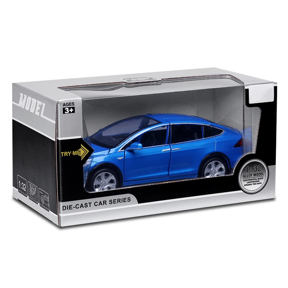 1/32 Model x Metal Die Casting Toy Car for 3 to 12 Year Old Boy Pull Back Car Toy with Sound and Lights (Blue)