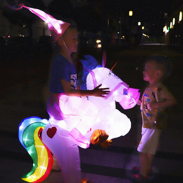 Bddedd Kids Inflatable Unicorn Costume, Riding Unicorn Air Blow-Up Deluxe With Led Light For Halloween Party Unicorn (Unicorn, K