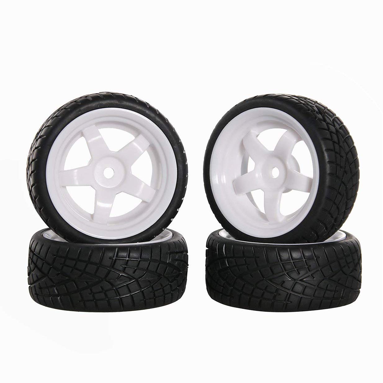 Sharegoo Od 2.55 12Mm Hex White 5-Spoke Plastic Wheel Rims & Rubber Tires Compatible With Hsp Hpi Rc 1/10 On Road Racing Car