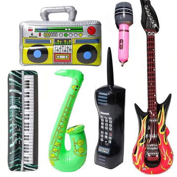 Inflatable Rock Star Set Guitars Inflatable Saxophone Bass Lute Microphones Mobile Phone Recorder Piano 70s 80s 90s Party Decora