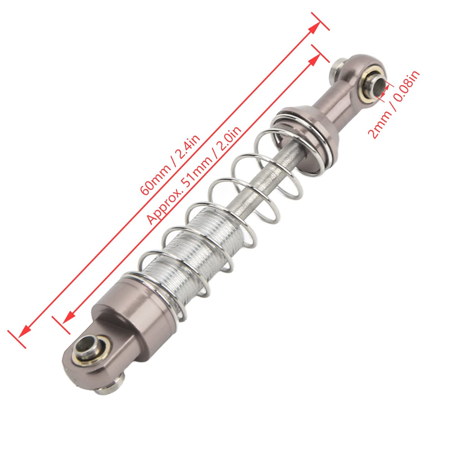 51mm Aluminum Alloy RC Shocks, 2 Pairs Aluminum Alloy RC Car Shock Absorber Dampers with Mounting Screws Bolts for WPL C14 C24 M