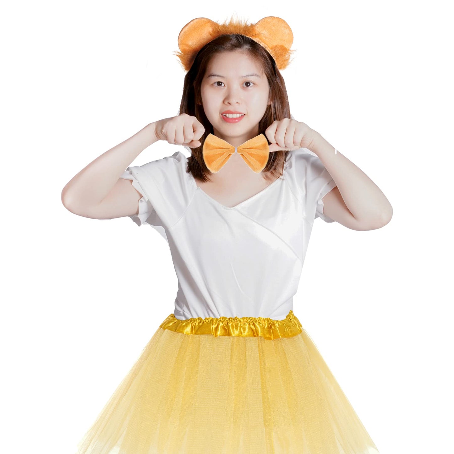 Jmkcoz Lion Ears Headband Tail Bowtie Tutu Costume Set, Lion Halloween Animal Fancy Dress Up Cosplay Party Favor