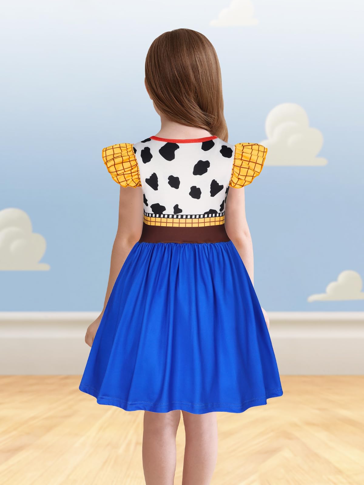 Eledobby Girls Woody Dress Kids Halloween Woody Costume Birthday Party Outfit 5-6Years