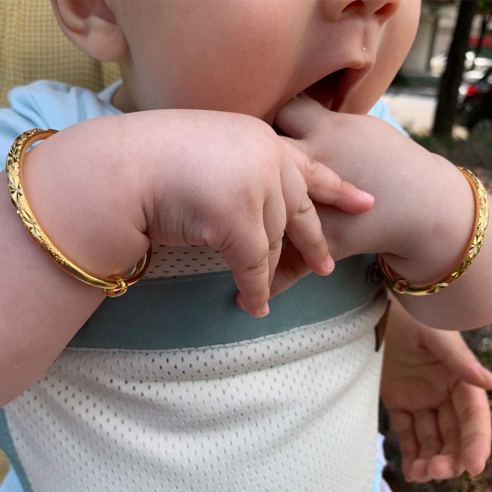 Ethlyn 2Pcs/Lot 18K Gold Plated Stars Kids Lucky Bangles &Bracelets Birthday Present For Boys And Girls