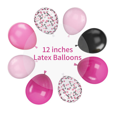 Pink And Black Balloons, 12 Inch Hot Pink Black Balloons Set With Black Pink Confetti Balloons, Pastel Pink Light Pink Black Bal