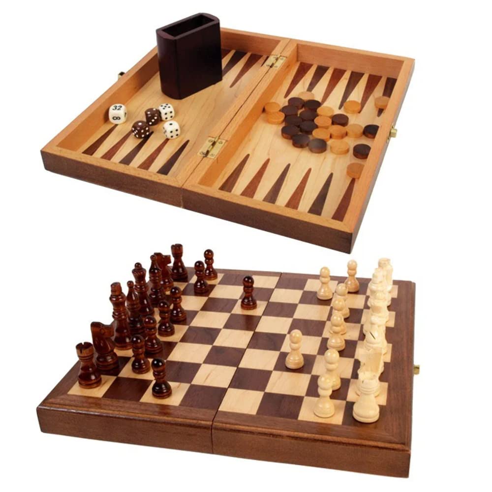3-In-1 Chess Checkers & Backgammon Compendium Game, One Color
