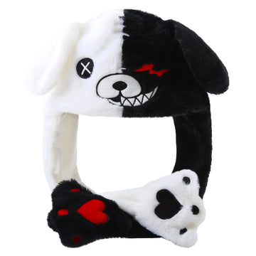 Loiahoer Anime Black White Bear Hat Moving Ears,Pressing the Bear Jumping Hat Cap Paws Will Make the Ears Move,Funny Novelty Gif