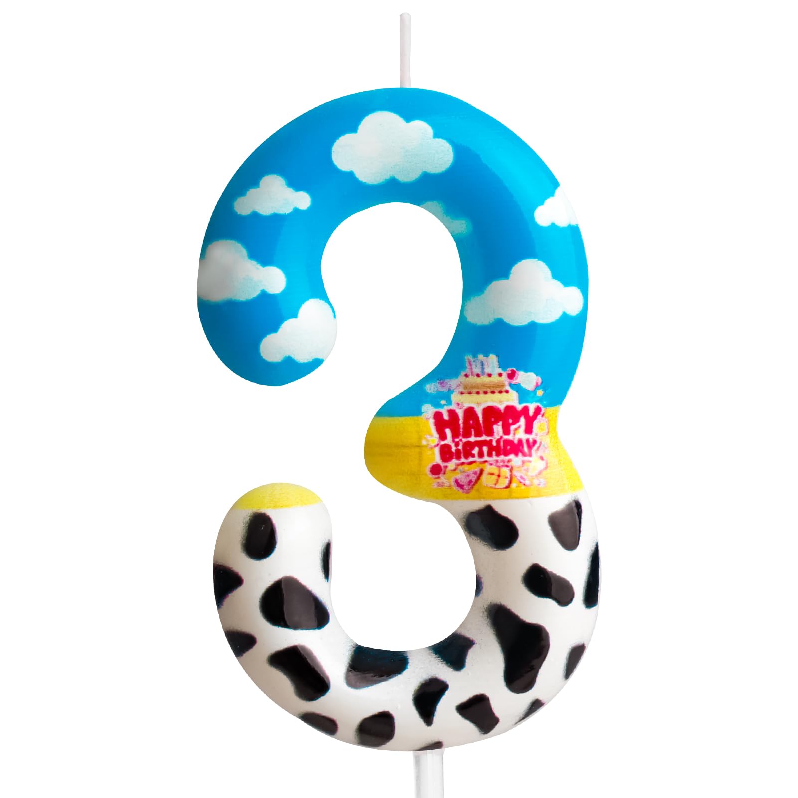 Zi Lan Toy Inspired Game Birthday Candle Cartoon Story Birthday Party Decorations Blue Sky White Cloud and Black Cow Birthday Ca