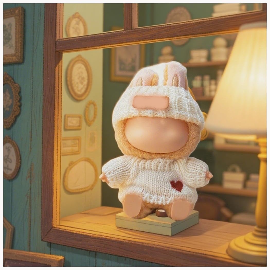 Doll Clothes Compatible with Labubu 2 Set Outfits(4 Pieces)  Adorable 17cm/15cm Handcrafted Crochet Doll Clothes Ropa Designer Accessories for La Bubu Hat & Sweaters (Balck & White)