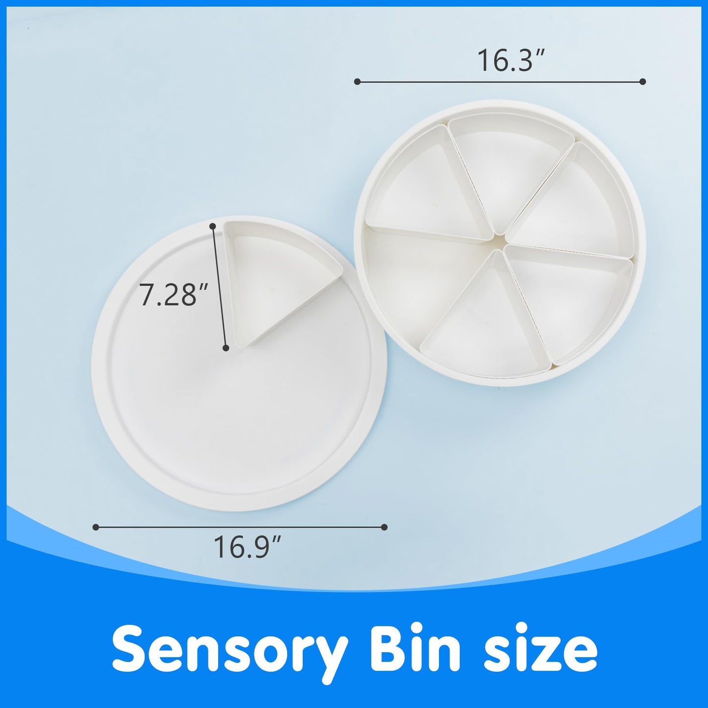Odoorgames Large Round Sensory Bin with Lid, White Plastic, Includes 6 Removable Storage Dividers, Ideal for Toddler Play and Education