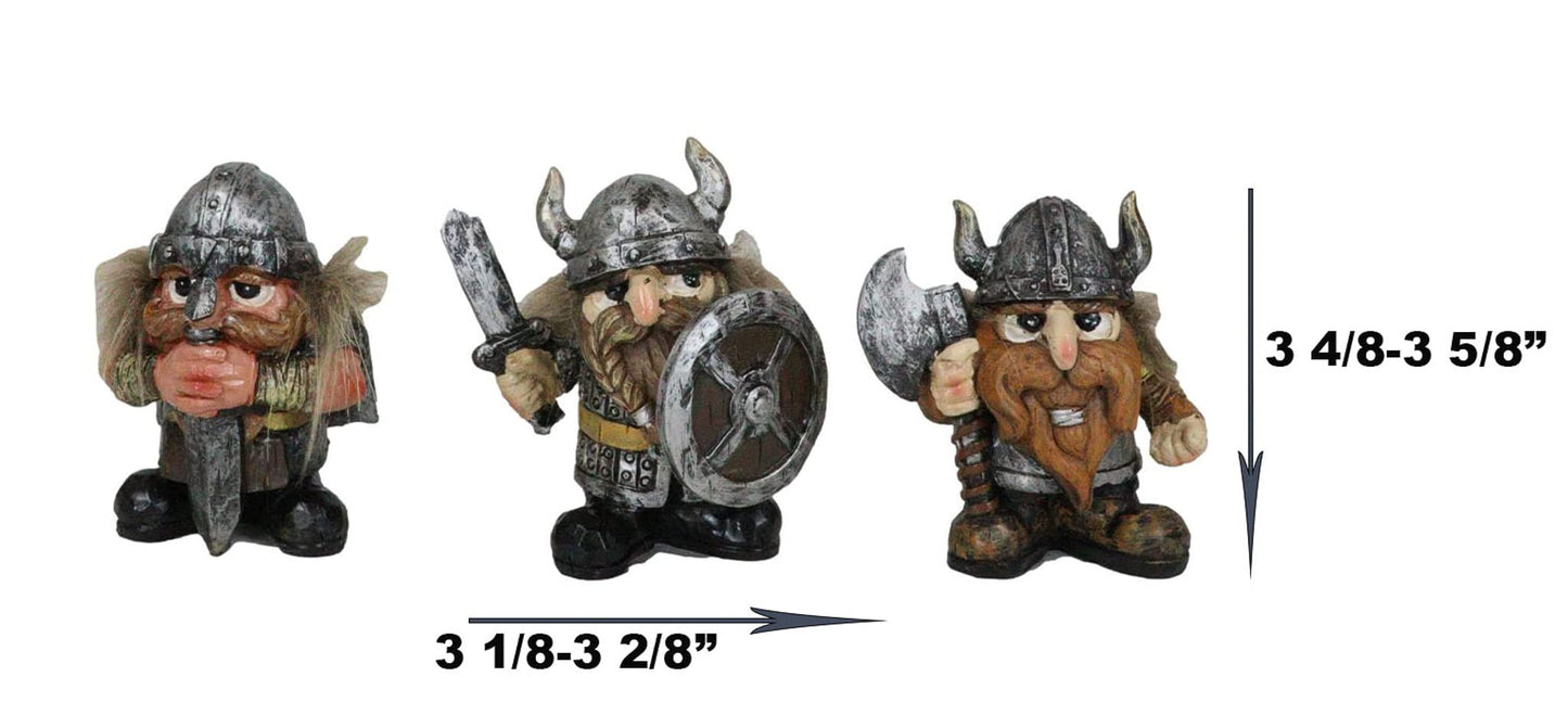 Ebros Gift Small Chibi Norse Viking Wild Berserkers Warriors with Axe decorative replica blade and Shield Statue Set of 3 Norselandic Hero Warlords Decorative Figurines