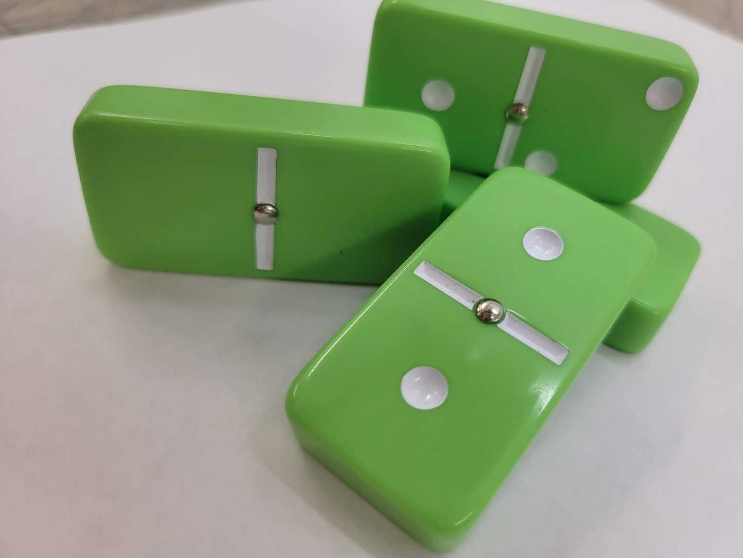 Marion Domino Double 6 Lime Green Jumbo Tournament Professional Size With Spinners In Elegant Black Velvet Case.