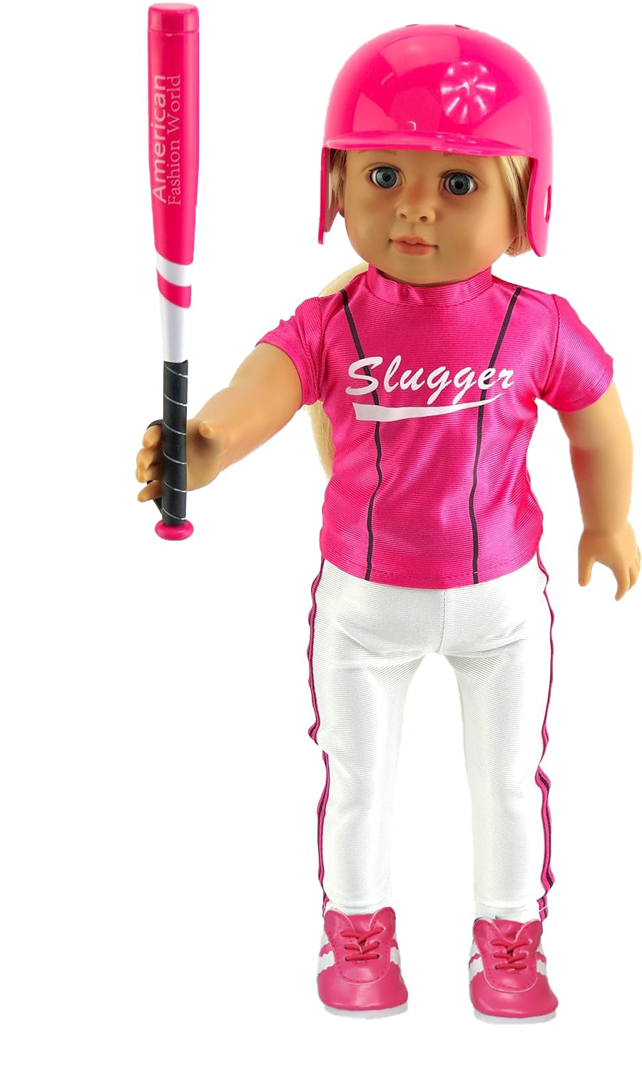 Hot Pink Baseball Uniform with Baseball Bat  Helmet  and Shoes (Doll Not Included) | 18 Inch Doll Clothes