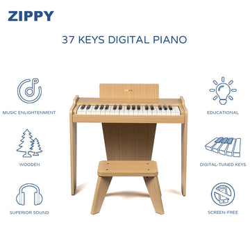 Zippy Kids Piano Keyboard, 37 Keys Digital Piano For Kids, Music Educational Instrument Toy, Wood Piano For 3+ Girls And Boys, O