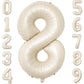 Paticool 40 Inch Beige Number Balloon 8, Large Cream Number Foil Mylar Balloons For Birthday Party Celebration Decorations Suppl