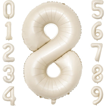 Paticool 40 Inch Beige Number Balloon 8, Large Cream Number Foil Mylar Balloons For Birthday Party Celebration Decorations Suppl