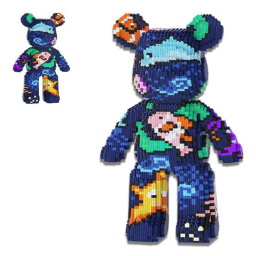 VIIOVOIIV Blue Graffiti Bear Micro Building Blocks Set(3688Pieces) Animal Winktoys Blocks Bear Building Blocks Gift for mature-themed and Kid