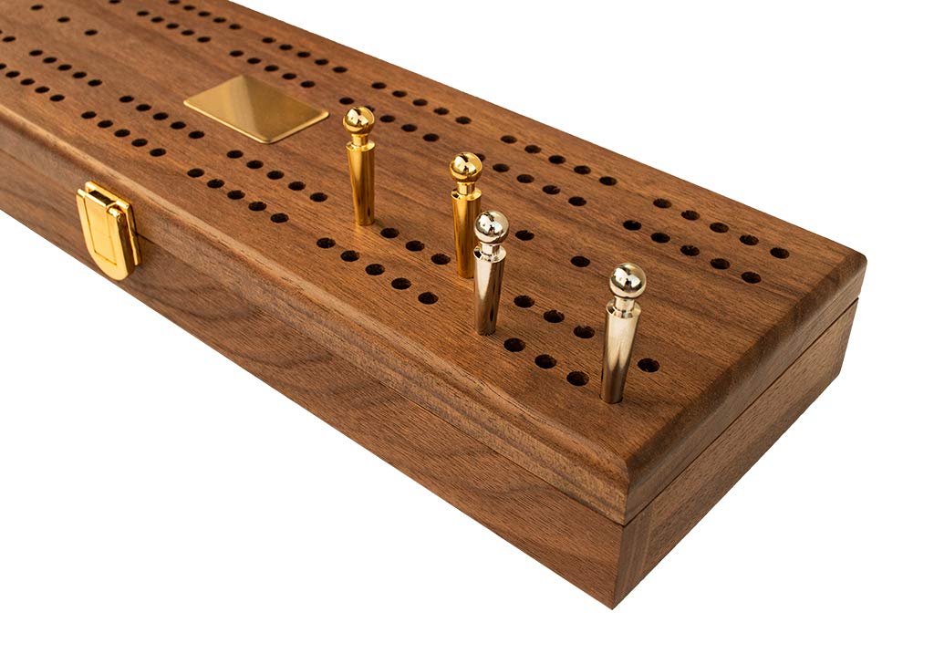 Alex Cramer Mariner Domino Set - Premium 28 Double-Six Dominoes, Black Walnut Case, 2 Gold-Plated & 2 Nickel-Plated Scoring Pegs