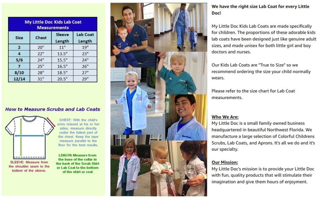 My Little Doc Personalized Kids Lab Coat with Slime Design Costume Size 12/14 White