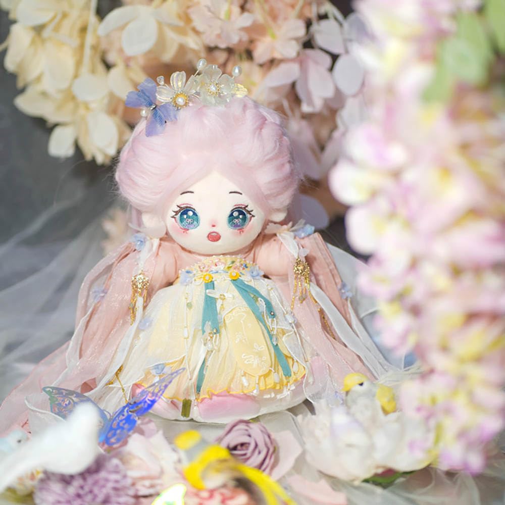 Niannyyhouse 20Cm Plush Doll Long Hair Girl Humanoid Stuffed Body No Attribute 8' Normal Body Wearable Clothing Dress Up Gifts (A-40-Without Skeleton)