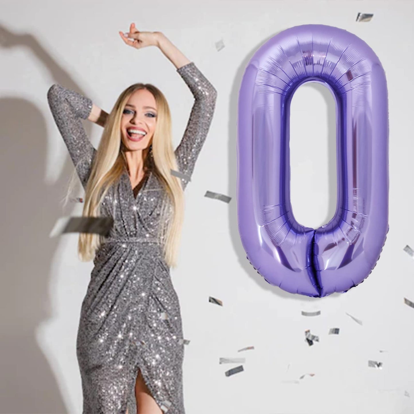 40 Inch Giant Purple Number 0 Balloon, Helium Mylar Foil Number Balloons For Birthday Party, Birthday Decorations For Kids, Anni