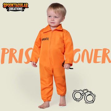 Spooktacular Creations Baby Unisex Jailbird Costume  Jail Prisoner Costume Jumpsuit for Toddler Girls Boys Halloween Dress Up Party (18-24 months)